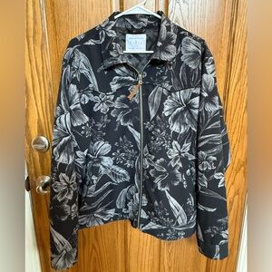 Urban Outfitters Men's Full Zip Floral Hawaiian Harrington Jacket in Black